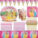 Ksopsdey Principessa Stoviglie per Feste 42pcs Kit Compleanno Principessa per Feste Decorazione Piatti Tazze Tovaglioli e Addobbi, Forniture per Feste di Compleanno(6 Ospiti)