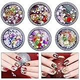 EBANKU 6 Scatole Natale Strass per Unghie 3D,Miste Colorati Strass per Unghie Perline Piccoli Cristallo per Gioielli Natalizie Accessori per Unghie Decorazioni