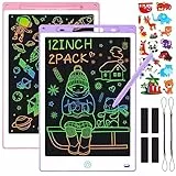 Sofore 2 Pezzi Tavoletta Grafica LCD Scrittura 12 Pollici,Colorato Tavoletta Grafica Bambini con Pulsante Elimina e Interruttore di Blocco,Giochi Bambini 2-7 Anni Ragazze (rosa+viola)
