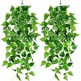 Firschoie 2 Pezzi Pianta artificiale sospesa, 100 cm Ghirlanda di edera finta Pianta artificiale di edera pensile, Adatto per matrimoni, giardini, corridoi, decorazioni murali