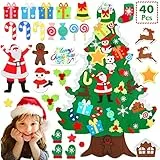 Albero Natale Feltro DIY Albero Natale Artificiale Addobbi Natalizie Educativo Giocattolo Regalo Bambini per Decorazioni Murali Natalizie da Parete, Porte, Ufficio, Aula - 40 Ornamenti (100cm*60cm)