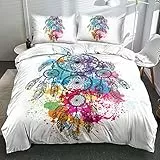 Chanyuan Set di biancheria da letto con acchiappasogni colorato, 135 x 200 cm, 2 pezzi, bianco, ipoallergenica, morbida microfibra, stile esotico, con federa da 80 x 80 cm