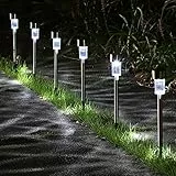 BAKAJI Set 10 Lampade da Giardino LED Ricarica Solare Impermeabili Altezza 30 cm Paletti in Acciaio Luci per Sentieri Segnapasso Illuminazione per esterno Crepuscolare (Luce Bianco Freddo)