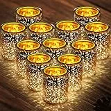 Brynnl 12 pezzi portacandele votivi dorati, portacandele dorati per centrotavola, portacandele in vetro mercurio maculato set per matrimoni, decorazioni per la casa, decorazioni per feste, oro