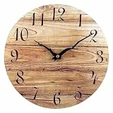 Plumeet Orologio da Parete, Orologi da Parete in Legno Senza Cornice da 30cm con Movimento al Quarzo Silenzioso, Orologi Rustici in Legno di Noce per Cucina, Camera da Letto, Soggiorno, Marrone