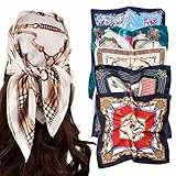 DULSPUE foulard,bandana,bandana donna,bandane colorate,foulard capelli donna,sciarpa donna leggera,5 piccole sciarpe quadrate sciarpe di seta di raso piccole sciarpe (50 * 50 cm)