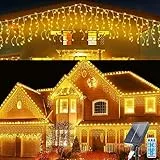 Solare Tenda Luminosa, 5M Impermeabile Tenda Luci, 0.8Mx16 Pcs Tenda Catena Solare 8 Modalità 128 LED Catene Luminose con Telecomando per Natale Wedding Party Decorazioni Luminose