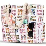 Carastek Borsa Mare, Borsa Spiaggia Borsa Mare Donna Grande Borse da Piscina Leggero con Comodi Manici Chiusura Cerniera Antisabbia Elegante Tote Bag per Spiaggia, Viaggio, Vacanza (A)