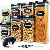 Amzeeniu Set di 7 Contenitori Alimentari con Serratura Coperchi,senza BPA Contenitori Ermetici Plastica impilabili con Etichette e Pennarello,per Alimenti Farina secchi per mantenere il cibo fresco