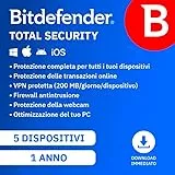 Bitdefender Total Security 2024 | 5 Dispositivi | 1 anno| PC/Mac/Mobile | Codice d'attivazione per email