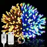 Clomnpe Catena Luminosa Esterno, Luci Albero Natale 10M 100 LED, Bianca Calda e Colorata Catena Luminosa USB 4 in 1, 11 Modalità Impermeabile IP44 Luci Stringa per Interni Esterni Ghirlande Patio