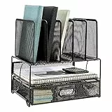 Amazon Basics Organizer da scrivania in rete con cassetto a scorrimento, due scomparti e 5 sezioni verticali, Nero
