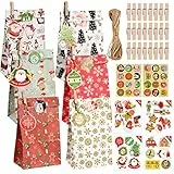 Cozlly 24 Pezzi Sacchetto di Natale per Regali con Adesivi, Sacchetti Caramelle Natale, Sacchetti Regalo di Natale, Sacchetti di Carta Natalizi Sacchetti Carta Piccoli, Borse per Feste di Natale (A)