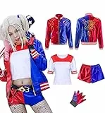 Amycute Costume Halloween Donna, Costume Harley Queen Carnevale Donna Include Cappotto, Maglietta, Pantaloncini e Guanto, Costumi Cosplay per Halloween Carnevale (S)