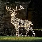 Lights4fun Decorazione di Natale Grande Renna in Rattan Grigio con 400 LED Cambia Colore di 168cm per Arredo Giardini