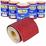 S&R Rotoli Carta Vetrata Abrasiva per Legno metallo Muro. Set di 5 Rotoli da 5 METRI x 93mm con grana 60/80/120/180/240