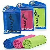 Fit-Flip Set da 3 Asciugamani rinfrescanti 100x30cm – Asciugamano rinfrescante in Microfibra, Airflip Cooling Towel – Colore: Blu Scuro/Verde/Rosa, Misura: 100x30cm