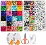 Kit di perline per la creazione di bracciali e gioielli fai da te, 3800 perline di vetro, 1200 perline con lettere e perline Kandi multicolori, con anello aperto e filo trasparente inclusi