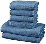 Amazon Basics - Set di asciugamani ad asciugatura rapida, 2 pezzi, 2 teli bagno + 4 asciugamani - Blu Lago