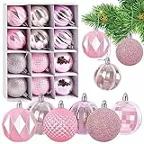 1 Set da 12 Palle di Natale in Plastica, Decorazioni Per L'Albero di Natale, Palla di Natale Rosa Con Corda Appesa, Usato Per Albero di Natale, Nozze, Decorazione del Partito