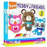 KRAFUN kit da cucito per bambini, feltro fai da te per principianti, arte e artigianato, 3 bambole di animali ripieni, istruzioni, orsacchiotto di peluche, lavoretti creativi per ragazze