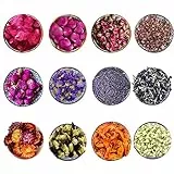 CoolCrafts 12 Borse Fiori Secchi Fiore Secco Naturali Fiori Essiccati per Decorazione Sapone Candele, Boccioli di Rose, Lavanda Essiccata, Peonia