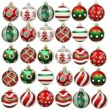 30 palline per albero di Natale, in plastica, con stella, per Natale, matrimoni, feste (rosso, verde e oro)