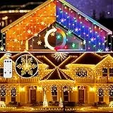 ELKTRY Luci Natale Esterno Cascata, 10M 400LED Tenda Luminosa con Telecomando, 9 Modalità Luci Natale Colorate, Catena Luminosa Impermeabili per Natale Feste Finestra Patio Giardino, Fiocco di Neve