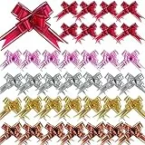 DOULEIN Fiocchi Regalo, 50 Fiocchi di Organza Tipo Self-Pull per Confezioni Regalo, Bouquet, Natale, Decorazioni Nuziali (Rosa, Rosso, Oro, Argento, Marrone)