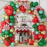 Kit per arco o ghirlanda di palloncini natalizi, 150 pezzi, con palloncini rossi, verdi e oro, a forma di bastoncini di zucchero e stelle rosse, adatto per decorazioni natalizie, per uso in interni