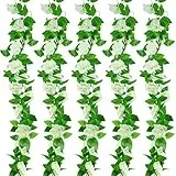 Huryfox Rose Ghirlanda Fiori Artificiali - 5 Pezzi Simulate Rosa Finta Bianca, Sospesa Vite di Fiori Finti per Matrimoni/Arco Preparativi Decorazione/Giardino/Interno Decorazioni Casa/Feste