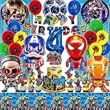SABAN Palloncini Supereroi 4 Anni, 39 Pezzi Kit Palloncino Compleanno A-vengrs, Decorazioni Compleanno mar-vel 4° per Ragazzi e Ragazze, Torta Spiderma Kit Festa Compleanno Bambino
