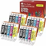 Toner Kingdom 20 Pack 570XL 571XL Cartucce d'inchiostro Sostituzione per Canon PGI-570 CLI-571 XL per PIXMA MG5750 TS5050 MG5751 MG5700 TS5055 MG5752 MG6850 MG5753 MG6851 MG6852 TS5051 TS6050
