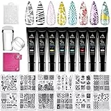 Biutee Gel per timbri per nail art, kit di 8 colori Stamping gel e 12 Stamping plate