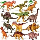 TOEY PLAY 12 Pezzi Dinosauro Giocattolo Gigante, Figure Dinosauri Set con Alberi, T-Rex, Triceratop, Giochi Dinosauri 3 4 5 6 Anni, Regalo per Bambini Ragazzi Ragazze