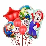 Super Mario Decorazione di Compleanno Palloncino Ragazzi, Accessori per Feste, Palloncino Mario Bros Foil, Kit Festa Mario Bros per Bambini Decorazione del Partito Forniture（rosso）