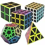 Coolzon Puzzle Cubes 5 Pezzi Megaminx + Pyraminx + 2x2x2 + 3x3x3 + 4x4x4 in Giftbox Magico Cubo con Adesivo in Fibra di Carbonio Nuovo velocità