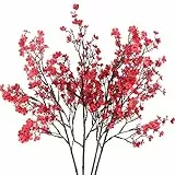 HUAESIN 4PCS Fiori Artificiali da Interno Mazzo Fiori Gypsophila Artificiale Fiori di Seta Rosso Bouquet Fiori Artificiali Fiori Finti per Decorazioni Natale Casa Soggiorno Balcone Matrimonio Festa