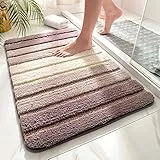 LAOSHIZI Tappetini per Il Bagno semplicità Stile a Strisce Tappetino da Bagno 50x80cm Antiscivolo Super Morbido Soggiorno Entrata Tappeto Rosa Chiaro
