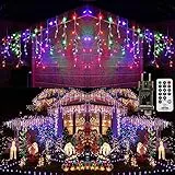 Geemoo Luci Natale Esterno Cascata, 9M 360 LED Tenda Luminosa Colorate, Luci Nataliazie con Telecomando, 8 modalità, Luci Decorazioni Natalizie per Esterno Finestra, Terrazzo, Balcone
