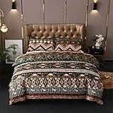 Chanyuan Set di biancheria da letto in stile bohémien, 220 x 240 cm, 3 pezzi, Mandala indiano, morbida microfibra, bohemien, esotico, marrone, verde, geometrico, stile vintage, con chiusura lampo