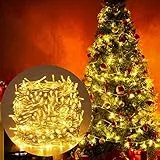 Ulinek Luci Natale Esterno, 100M 500LED Luci Natalizie Stringa Luci Led IP44 Impermeabile 8Modalità Catena Luminosa Decorative per Albero Natale Giardino Interno Esterno Letto Festa Cas, Bianco Caldo