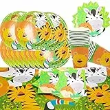 Animali della Giungla Compleanno, Zoo Animali Festa Decorazioni & Vasellame Kit per Bambini Compleanno Piatti da Dessert Bicchieri di Carta Tovaglioli da Pranzo per 16 Ospiti 49 PCS