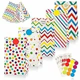 Leenou 40 Pezzi Sacchetti Regalo di Carta, Buste Regalo Sacchetti per Caramelle, Borsa da Festa con 93 adesivi, Sacchettini Compleanno Bambini per Confezionare Regali, Matrimoni, Festa, Natale