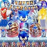 NOVBAON 57 Pezzi Stoviglie Per Feste Compleanno Sonico, Sonico Decorazioni Per Feste Compleanno, Palloncini Decorazione Set Set di Posate Per Feste E Compleanni