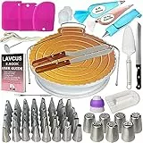 Lavcus Set Decorazioni 124 Pezzi di Utensili per Torte della Pasticceria Professionale,Supporto per Giradischi Rotante, Spatola Liscia, Adatta per Cupcake Dolci, Ø 28 CM Acciaio inossidabile
