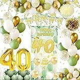 Kiyiusan 40 Anni Palloncini Compleanno Verde Donna 40 Anni Decorazioni Palloncini Oro Verde 40 Anni Bandiera del Triangolo, Pompon di Carta per 40 Anni Compleanno Festa Uomo Donna