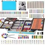 KINSPORY Set per Disegno, 139 Pezzi Pittura Valigetta per Bambini, Kit Disegno acquarellabili Bambini con Custodia in Alluminio per Il Trasporto (Blu)