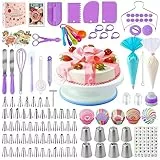 Mgee Bussola per pasticceria, 34 pezzi, kit di decorazione per torta – 24 boccole in acciaio inossidabile, 2 tasche a bussola in silicone, 3 accoppiatori per kit decorazione di torte (34 pezzi)