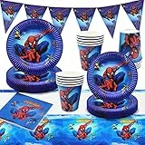 Amycute Stoviglie per Feste di Compleanno, Set Piatti Carta Bicchieri Tovaglioli Tovaglie Kit Bambina per Decorazioni (Supereroi)